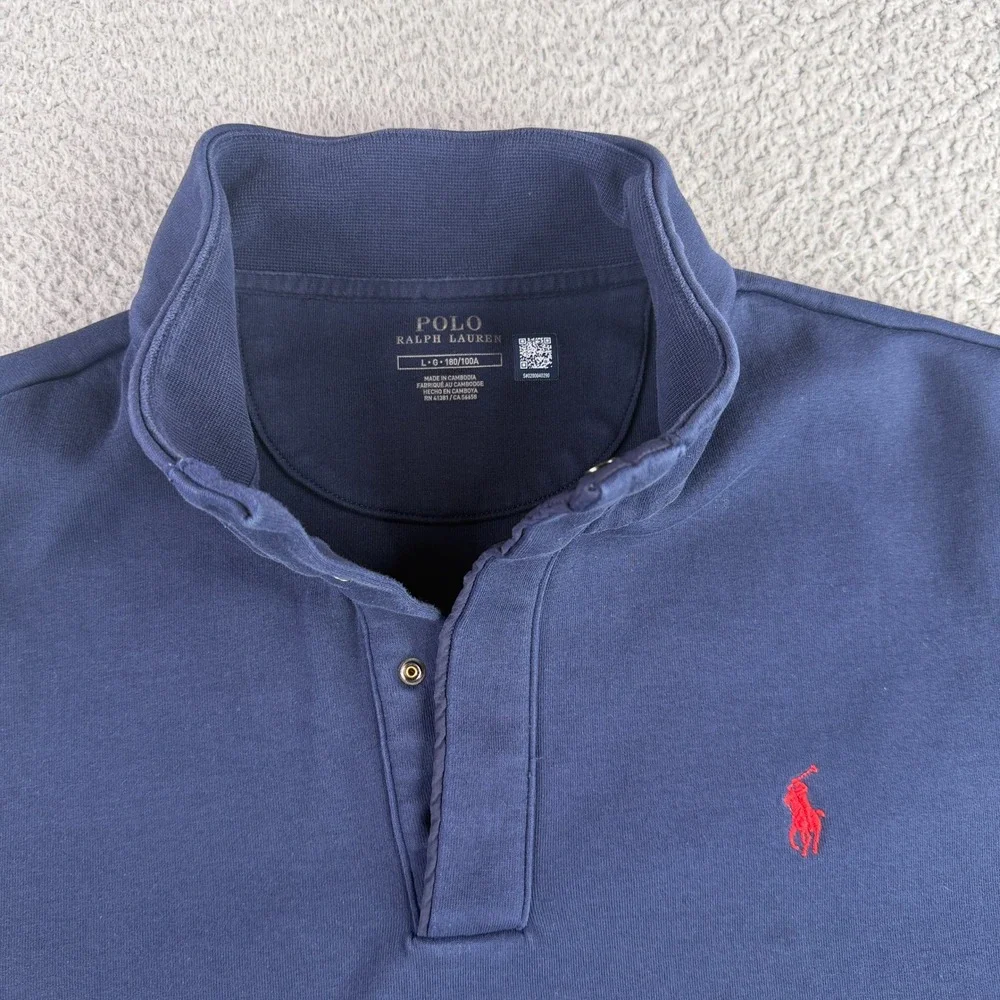 Polo Ralph Lauren Sweatshirt Mens Large Navy Blue Quarter Snap Mock Neck Pony